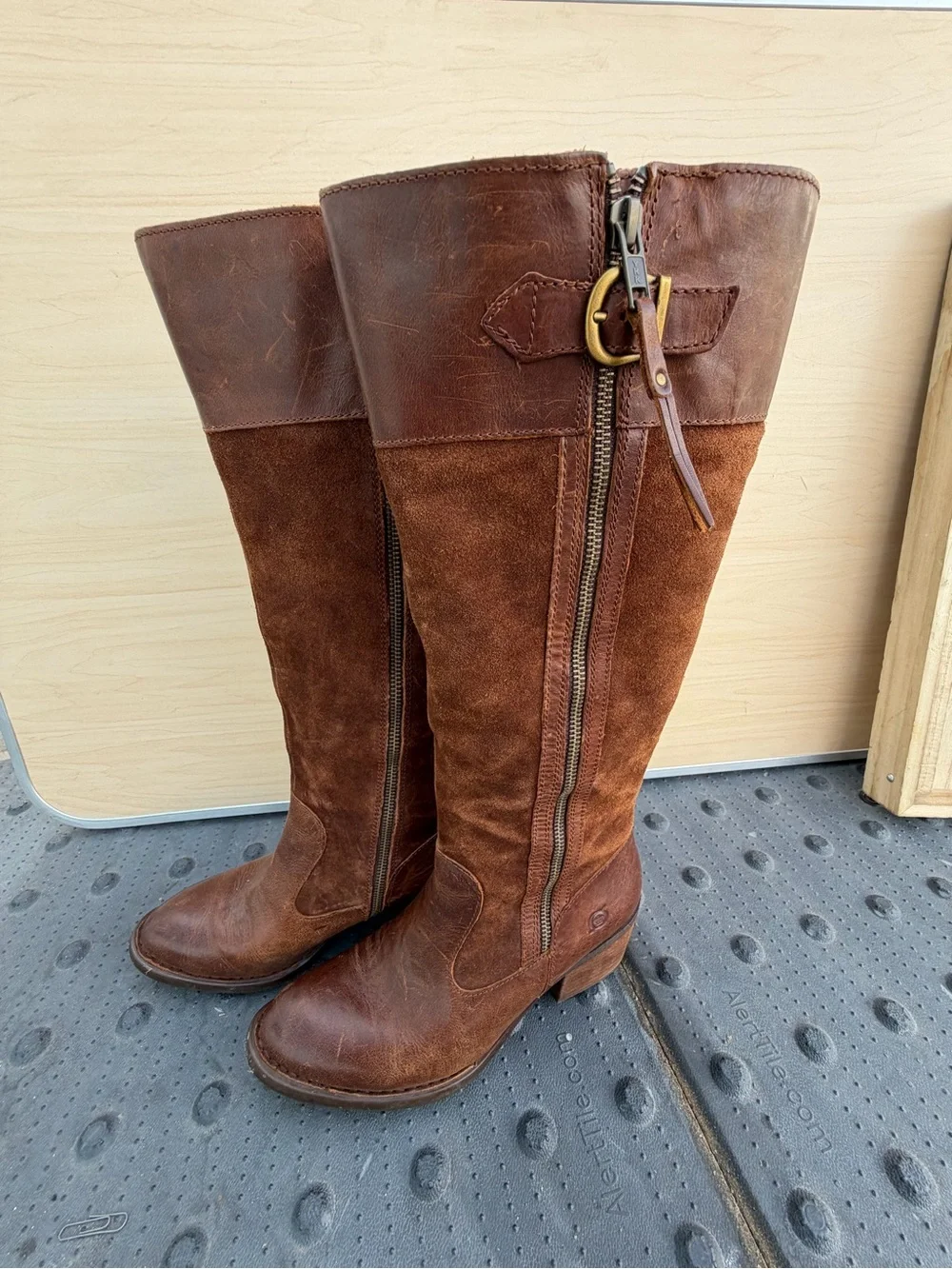 Bjorn Women's Over-the-Knee Brown Leather & Suede Boots with Side Zip